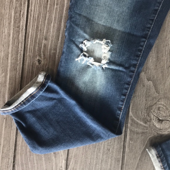 Distressed High Rise Boyfriend Jeans Ripped Denim - Picture 6 of 8